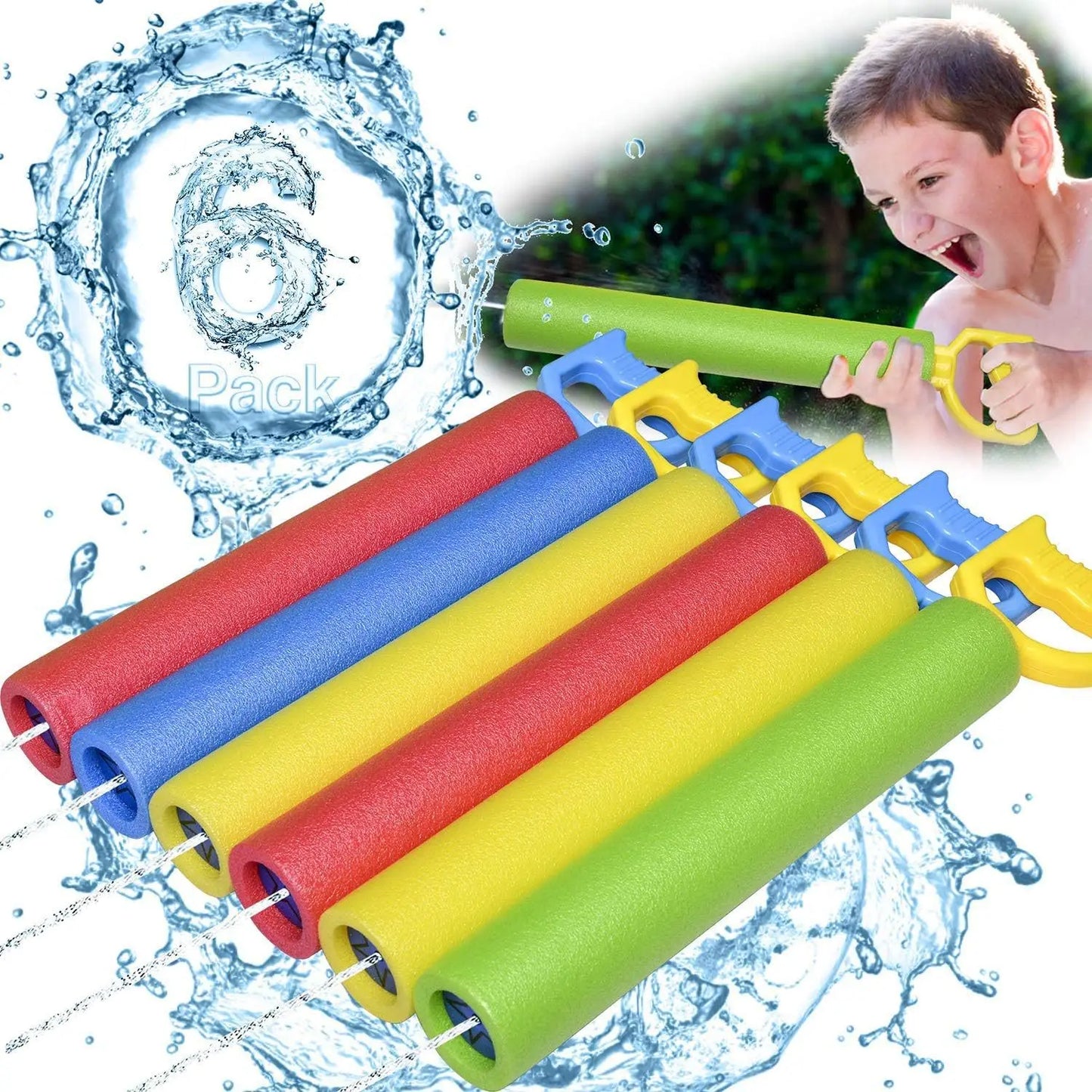 6Pcs Water Gun for Kids 40 Ft Summer Foam Watergun Toys Outdoor Water Squirter Soaker Blaster Swimming Pool Beach Games Toys