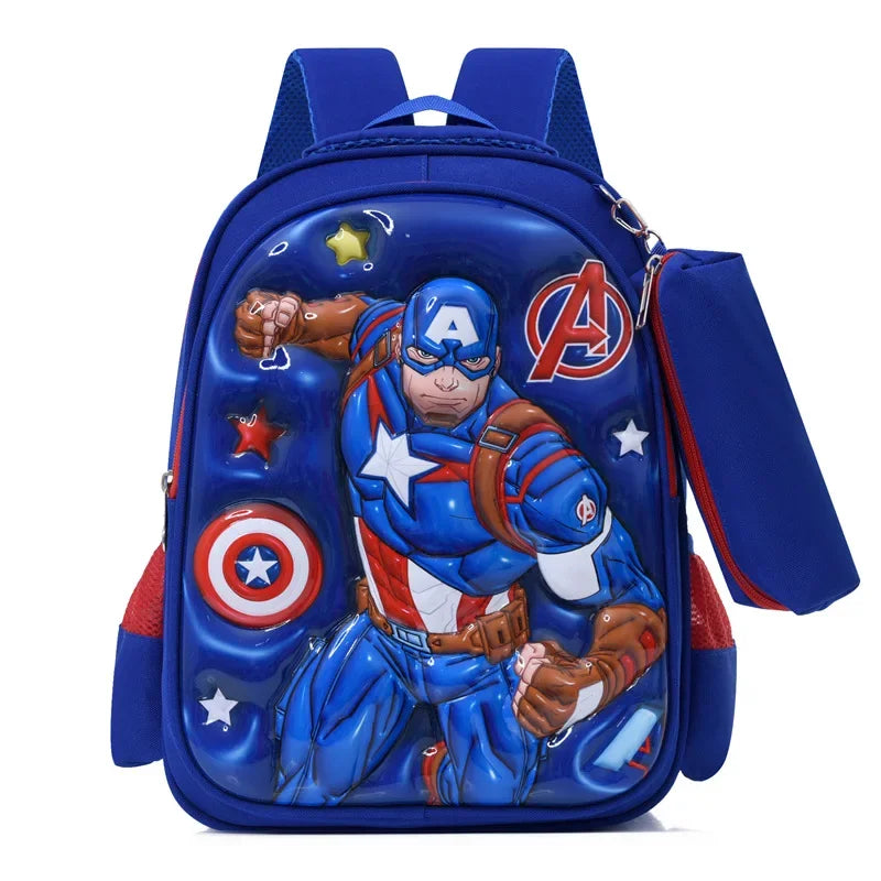 Marvel Children Backpack for Grades 1-3 3D Hard Shell Anime Cartoon Batman Sofia Lightweight Breathable Waterproof Bags Gifts