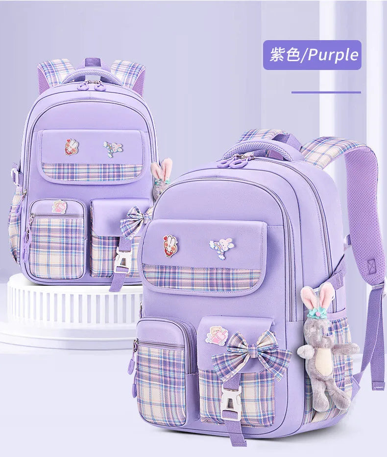 With Rabbit Pendant For Girls Orthopaedics Kids Backpack Kawaii Waterproof School bag Primary Bow Knot Schoolbag mochilas BOOK