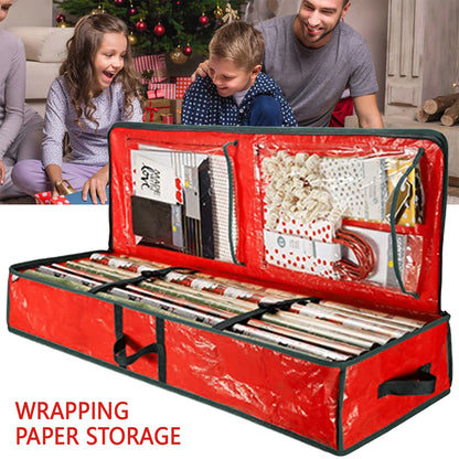 Christmas Gift Wrap Storage Bag Waterproof Underbed Storage Organizer with Reinforced Handles Xmas Wrapping Paper Storage Box