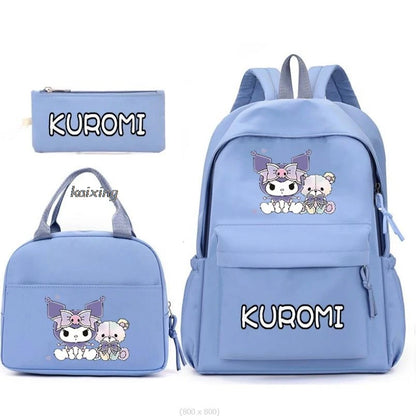 3Pcs/Set Lovely Kuromi Melody Backpacks Lunch Bag Pencil Bag Teen Women Men School Students Backpack Cartoon School Bag Mochila