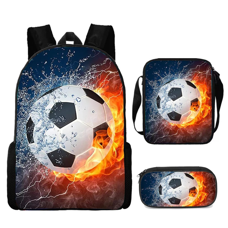 3Pcs Set School bags with Shoulder Bag Pencil bag,Catoon School Bags for Boys Girls Kids Bags with Football Printed,Light Weight