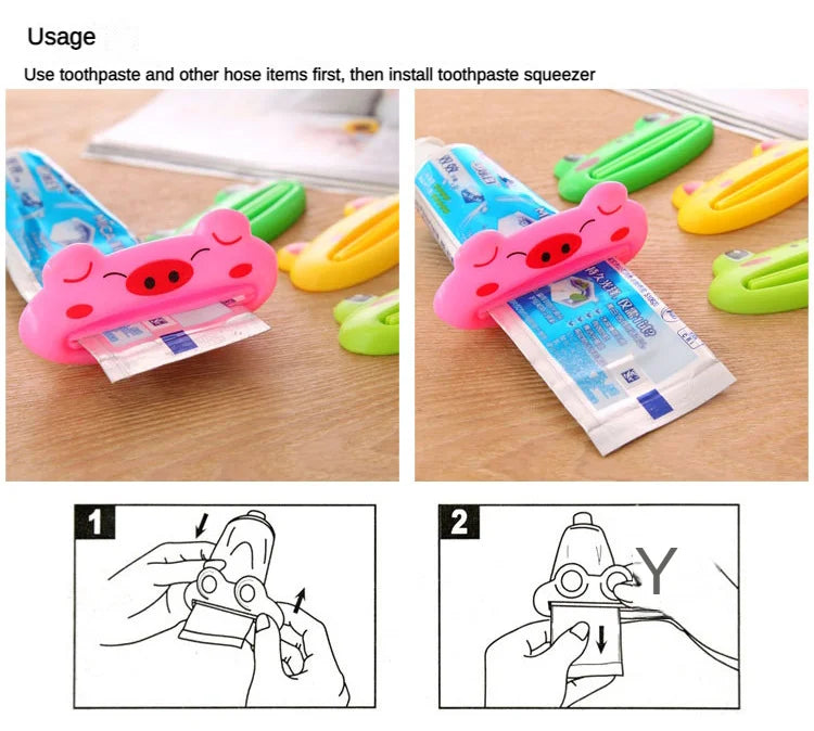 Cute Cartoon Rolling Toothpaste Squeezer Dispenser Facial Cleanser Clips Kid Toothpaste Holder Tube Saver Bathroom Accessories