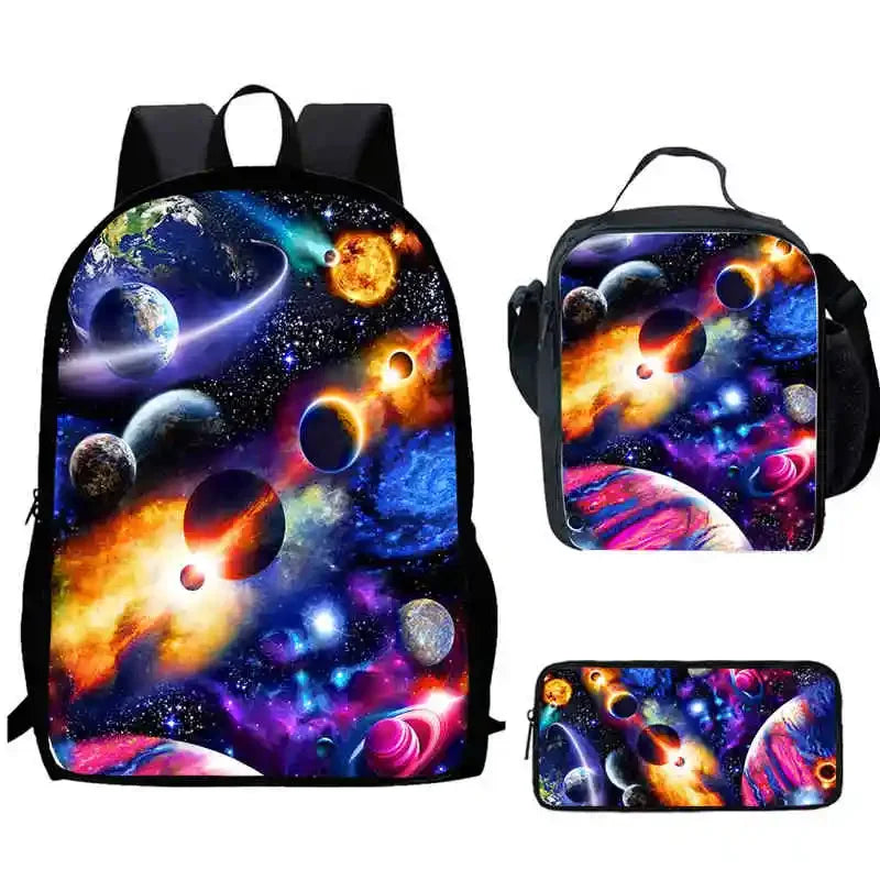 Cartoon Night Sky Child School Backpack With Lunch Bags Pencil Bags For Kindergarten,Best Gift For Boys and Girls