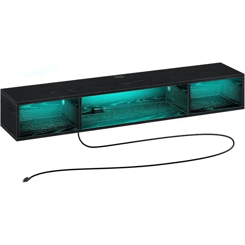 Floating TV Stand with Power Outlet, and RGB Lights, 47.2" Wall Mounted TV Shelf, Media Console with Storage Shelf