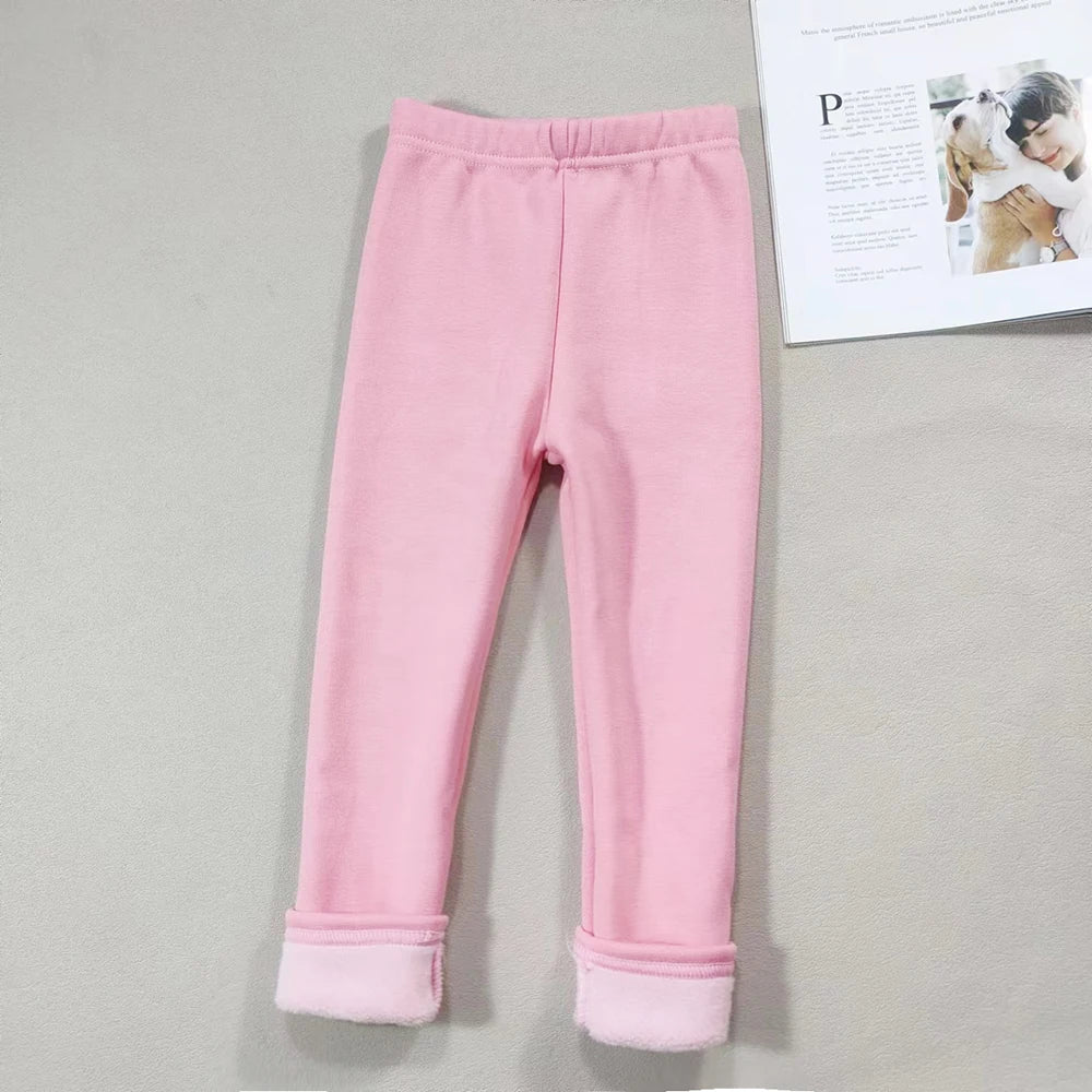 2023 Girls' Pants, Children's Winter Thickened Warm Trousers, Warm Elastic Pink Navy Blue Leggings, Boys' Feet Pants