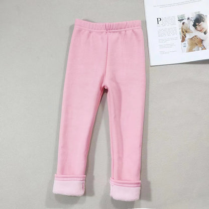 2023 Girls' Pants, Children's Winter Thickened Warm Trousers, Warm Elastic Pink Navy Blue Leggings, Boys' Feet Pants