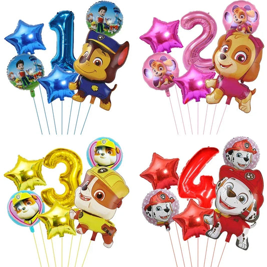 6pcs Cartoon Paw Patrol Theme Foil Balloon Number Balloon Childrens Birthday Party Decoration Baby Gift Party Chase Skye Balloon