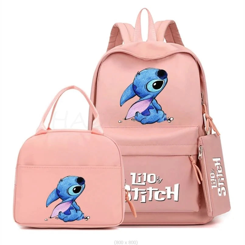 3Pcs/set Disney Lilo Stitch Colorful Backpack With Lunch Bag for Girl Boy Student Teenager Rucksack Women Casual School Bags Set