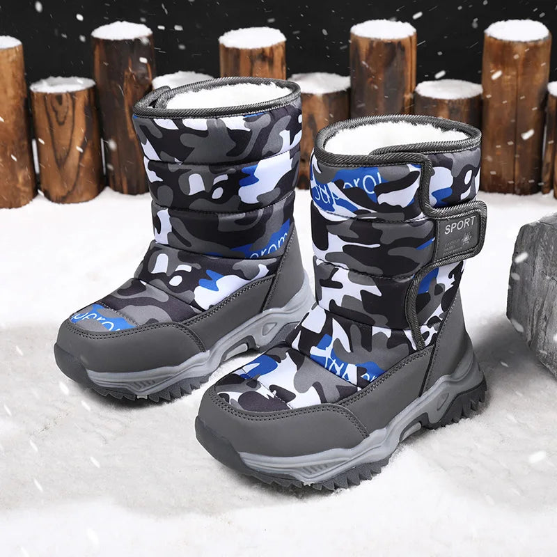 2024 Winter Children Shoes Plush Waterproof Fabric Non-Slip Girl Shoes Rubber Sole Snow Boots Fashion Warm Outdoor Boots