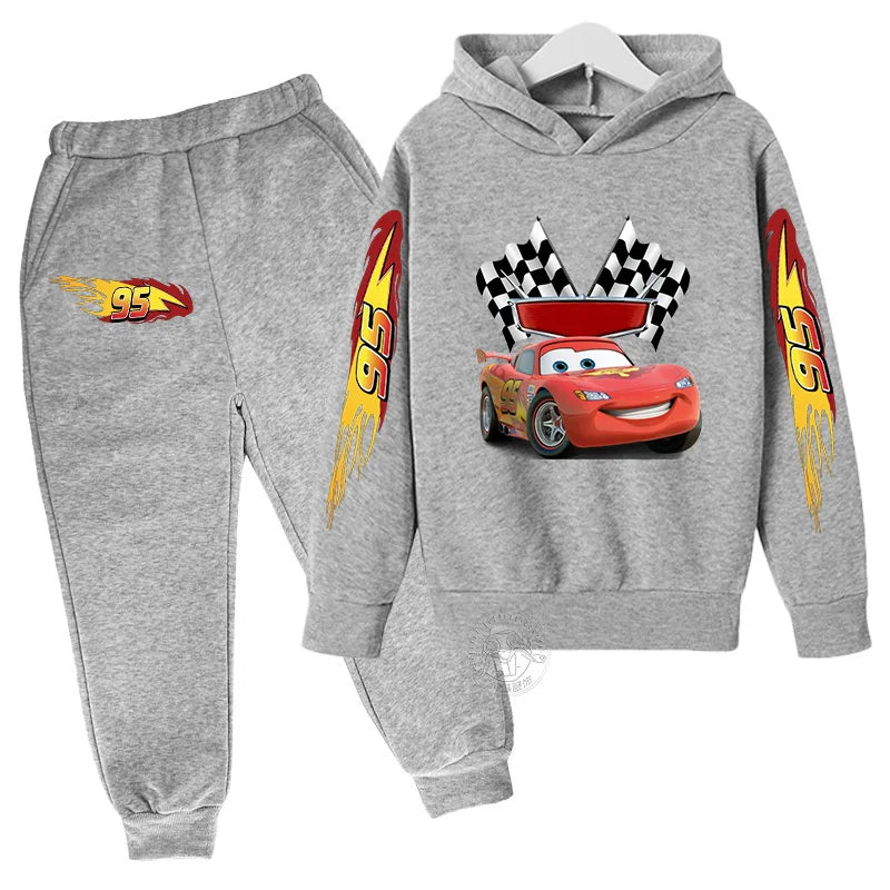 Disney Lightning McQueen Printed Hoodie+Pants Children's Set Boys and Girls' Fashion Baby Autumn Warm Sports Back to School Gift