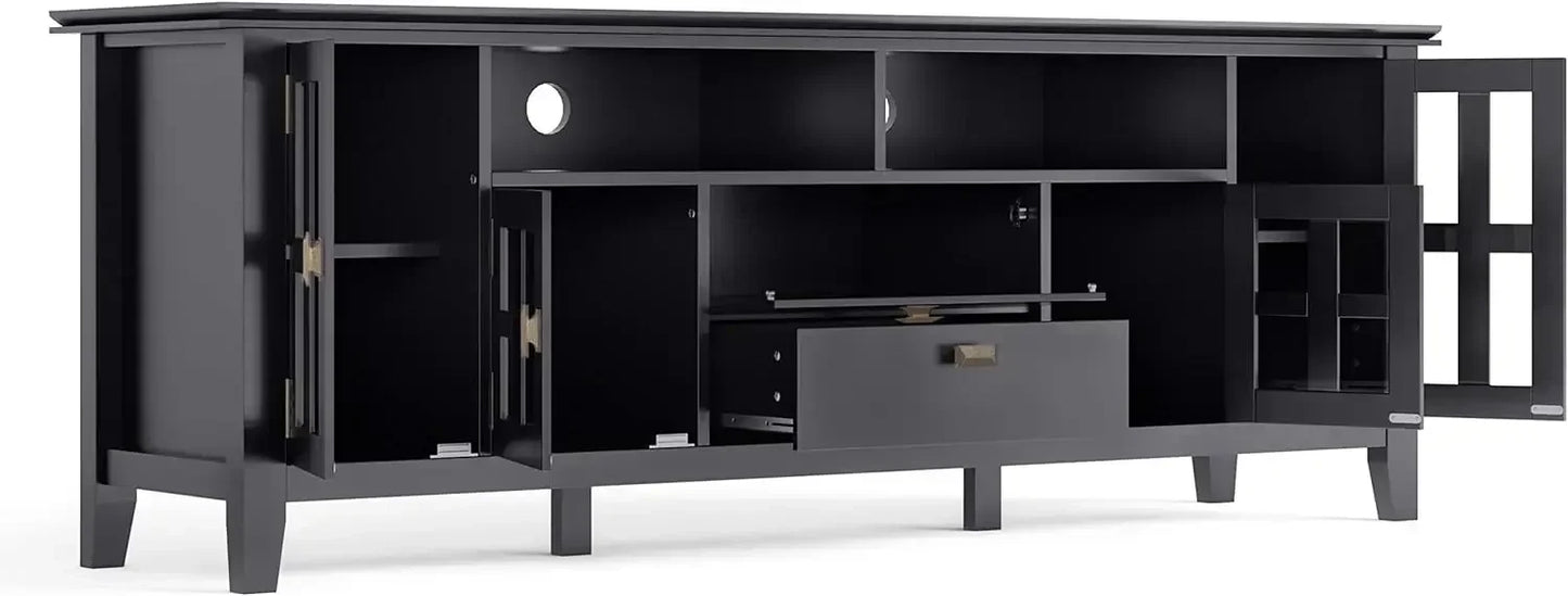 Artisan SOLID WOOD 72 Inch Wide Transitional TV Media Stand in Black for TVs up to 80 Inches, For the Living Room and