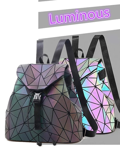 Fashion Luminous Women backpack Drawstring folding backpack Triangle Sequin Backpack for Reflective strip Female student bag