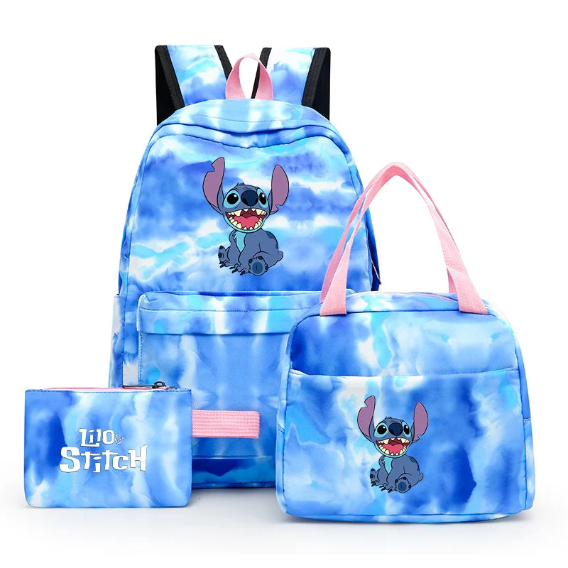 3pcs Disney Lilo Stitch Colorful Backpack with Lunch Bag Rucksack Casual School Bags for Boys Girls Women Student Teenagers Sets