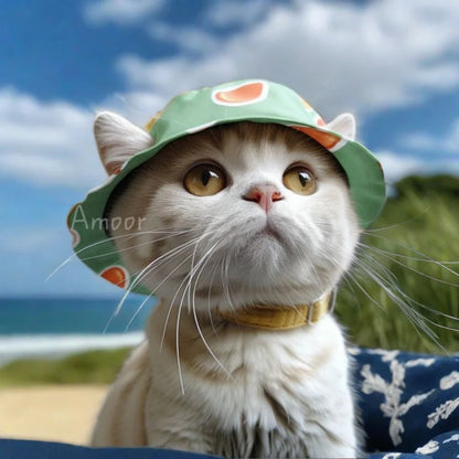 Cute cat dog hat with exposed ears summer pet sunscreen sun hat German cat dog fisherman hat