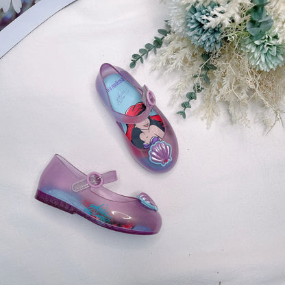 2024 Spring And Autumn New Children's Baotou Ice And Snow Bow Mermaid Snow White Princess Shoes Velcro Beach Shoes