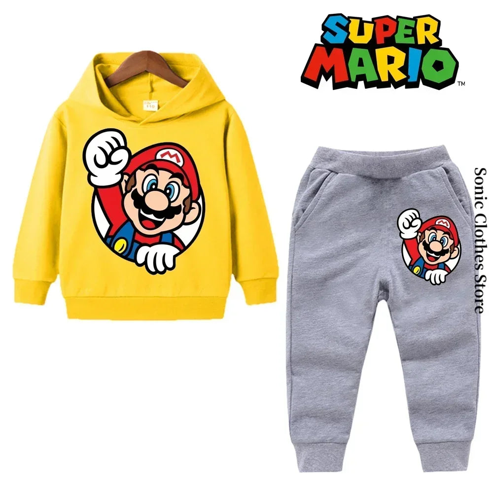 Super Mario Kids Tracksuit, casual sweatshirt with hood and pants, 2 sets, 5th birthday gift