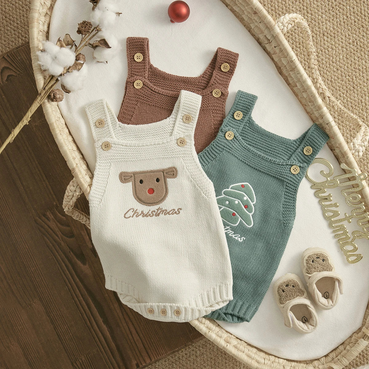 ma&baby 1-18M Christmas Baby Boy Girl Romper Newborn Infant Sleeveless Tree Santa Embroidery Knit Overall Jumpsuit Xmas Costumes