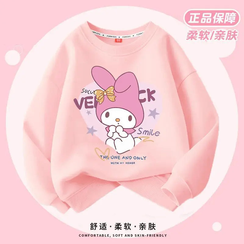 Cute Girl Kuromi Hoodies Kawaii Cinnamoroll Pullover  Two pieces Round neck Sweatshirts Cartoons Children Casual  Kids Clothes