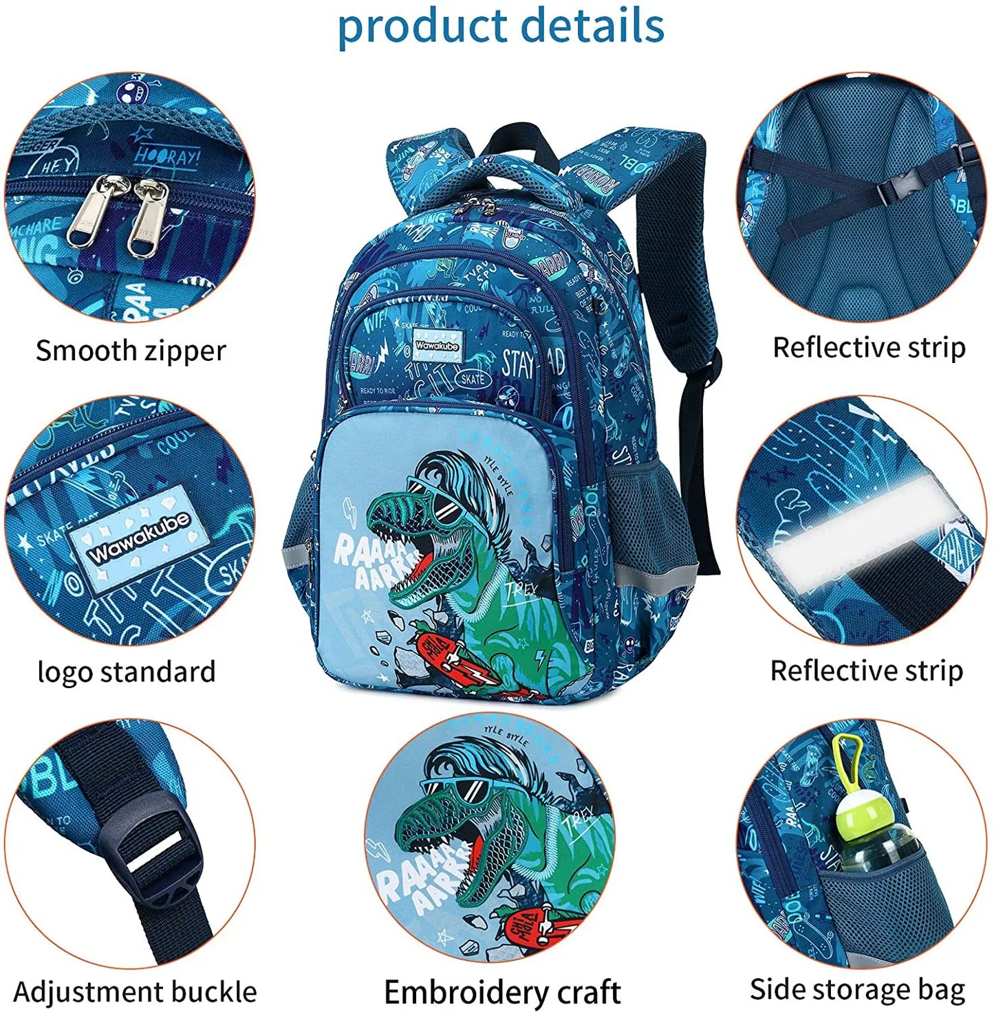 Boys Dinosaur Backpack Set with Lunch Box Pencil Case, School Book Bag for Kids Elementary Preschool