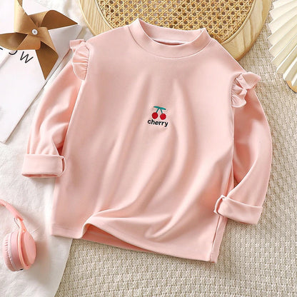 2-12Y Spring Autumn Child Baby T-shirt Long Sleeve Tops Fashion Ruffle Pullovers Kid Clothing Girls Bottom Base Shirt Single Top