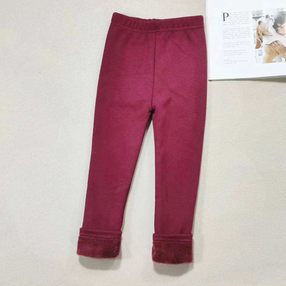 2023 Girls' Pants, Children's Winter Thickened Warm Trousers, Warm Elastic Pink Navy Blue Leggings, Boys' Feet Pants