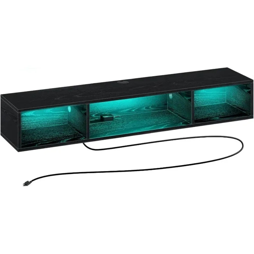 Floating TV Stand with Power Outlet, and RGB Lights, 47.2" Wall Mounted TV Shelf, Media Console with Storage Shelf