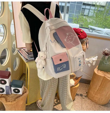 Hundreds of simple junior high school students schoolbag Large capacity primary school students schoolbag cute cat pattern