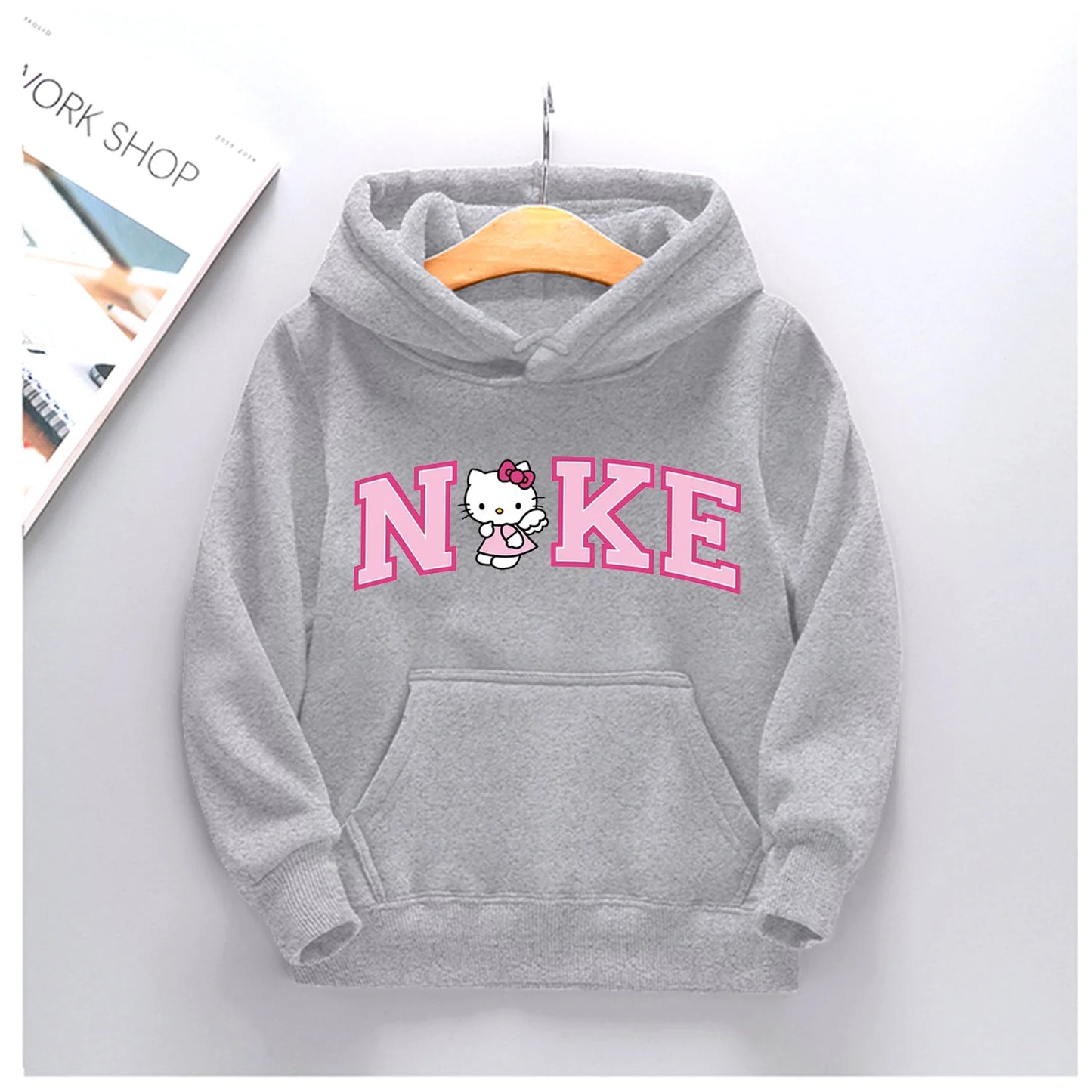 MINISO HelloKitty Letter Print Children Hoodie Kawaii Clothes Girl Boy Fashion Sweatshirt Anime Cartoon Kids Casual Tops