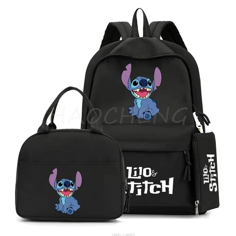 3Pcs/set Disney Lilo Stitch Colorful Backpack With Lunch Bag for Girl Boy Student Teenager Rucksack Women Casual School Bags Set