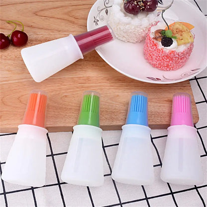 Silicone Oil Bottle Brush Oil Dispenser Bottle With Barbecue Brush High Temperature Resistant Basting Brush Kitchen BBQ Tools