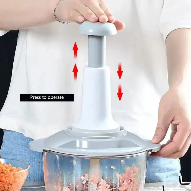 Multifunctional Food Processor - Manual Meat Grinder, Vegetable Garlic Chilli Chopper, Slicer, Rotary Dicer, Fruit Kitchen Tool