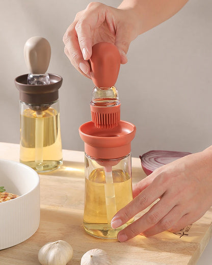 Portable Kitchen Oil Bottle Silicone Brush Control Quantitative With Barbecue Spray Bottle For BBQ Cooking Baking Oil Dispenser