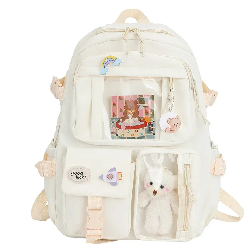 High School Backpack Children Backpacks For Students Kawaii Patchwork Large Capacity School Bags For Girls Handbag Pencil Bag