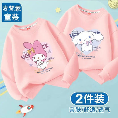 Cute Girl Kuromi Hoodies Kawaii Cinnamoroll Pullover  Two pieces Round neck Sweatshirts Cartoons Children Casual  Kids Clothes