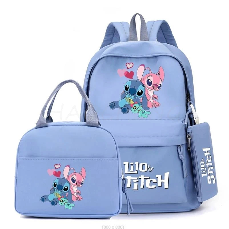 3Pcs/set Disney Lilo Stitch Colorful Backpack With Lunch Bag for Girl Boy Student Teenager Rucksack Women Casual School Bags Set