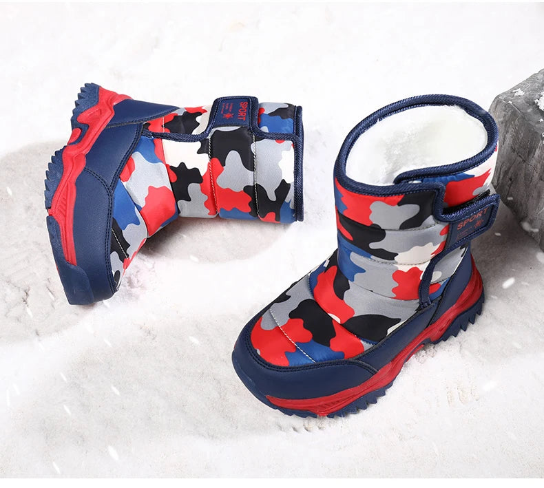 2024 Winter Children Shoes Plush Waterproof Fabric Non-Slip Girl Shoes Rubber Sole Snow Boots Fashion Warm Outdoor Boots