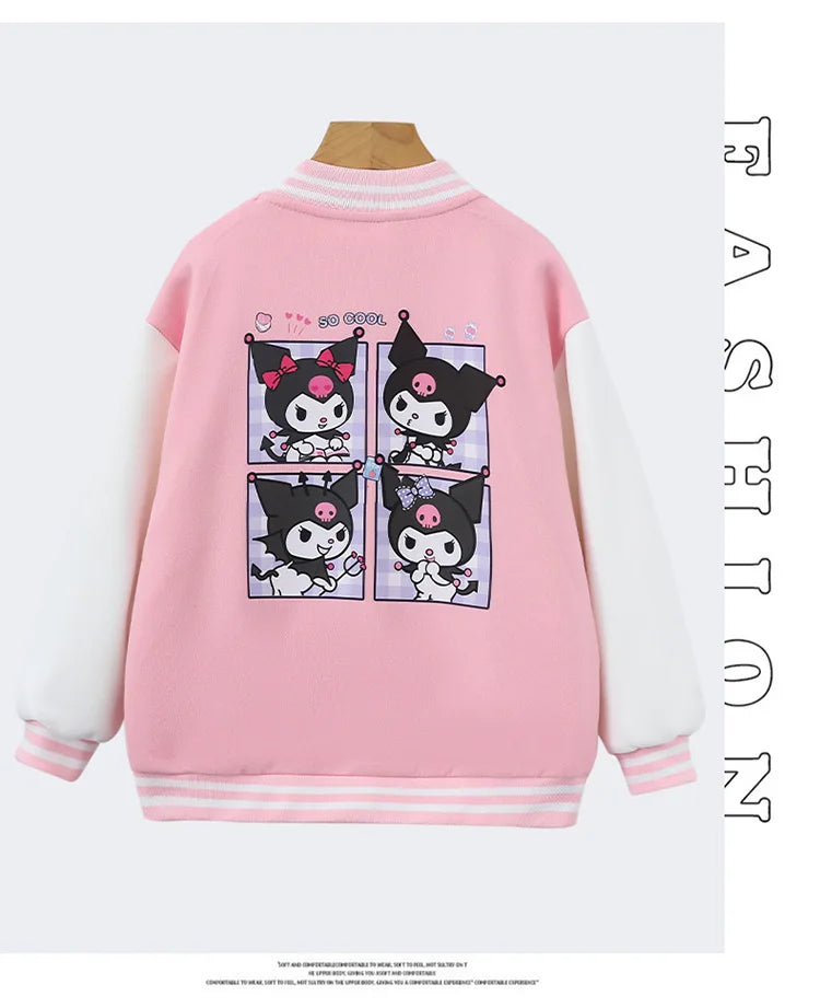 Sanrio Girls Boys Cartoon Kuromi Jacket Children Teen Coats Spring Autumn Kids Single breasted Jackets Casual Sports Outerwear