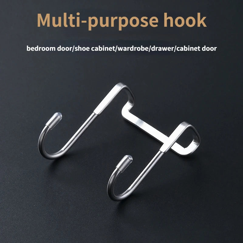 304 Stainless Steel Hook Free Punching Double  S-Shape Hook Kitchen Bathroom Cabinet Door Back Type Coat Towel Storage Hanger