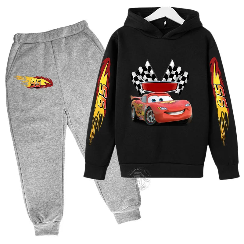 Disney Lightning McQueen Printed Hoodie+Pants Children's Set Boys and Girls' Fashion Baby Autumn Warm Sports Back to School Gift