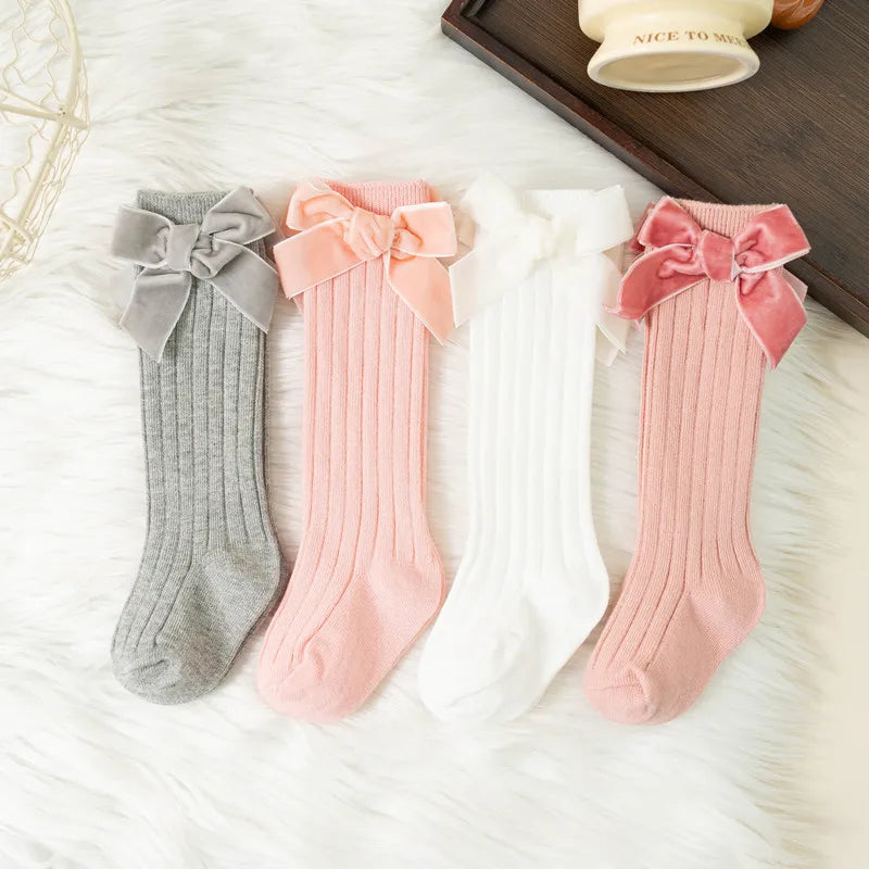 Autumn Winter Baby Girls Bowknot Knee High Socks Toddler Tube Princess Sock For Kids Knitted Socken Leg Warmer 0-8Years