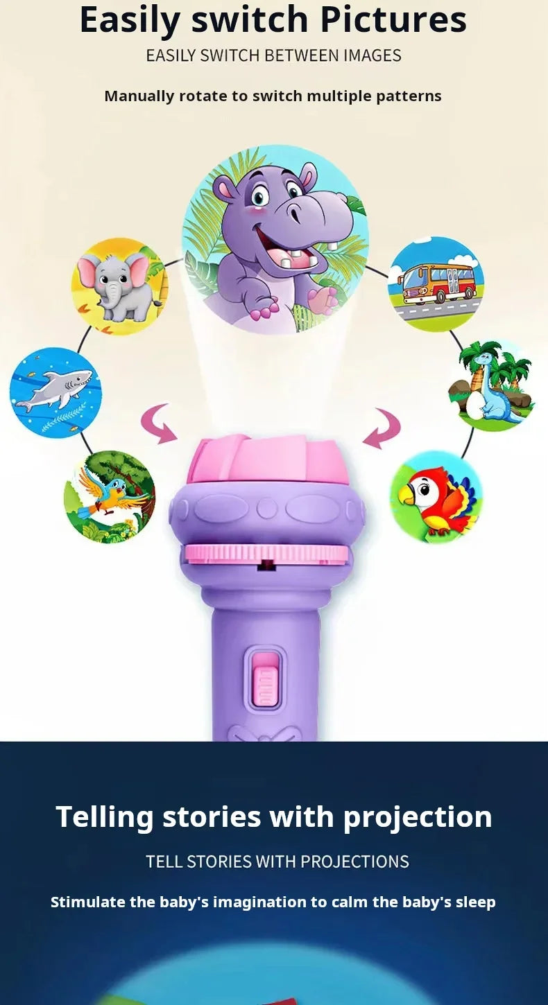 80 Patterns Illuminated Projection Led Flashlight Baby Puzzle Teaching Cognition Early Knowledge Animal Pattern Bedtime Story