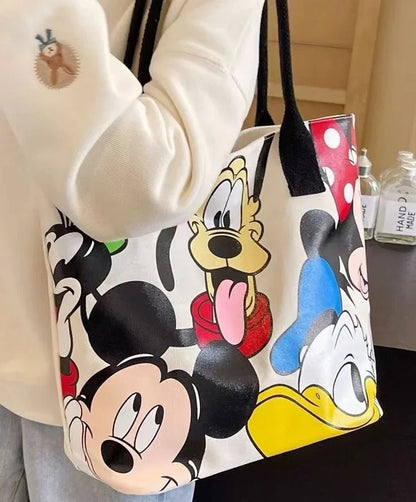 Disney Donald Duck Large Capacity Women's Shoulder Bag Stitch Canvas Bag Women's Simple Student Handbag School Bag