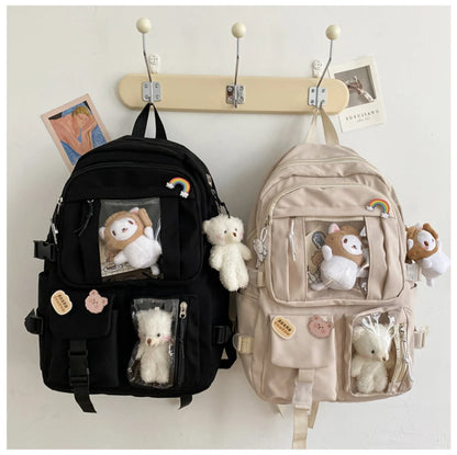 Girls High School Student Backpack Bags Backpack with Pin and Pendant,Cute Aesthetic Backpack ,Outdoor Sports Leisure Bag