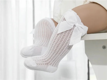 0-24Month Baby Girl Socks Toddler Bow Cotton Summer Mesh Lace Baby Knee Socks Newborn Infant Baby Princess Long Socks 2024 New