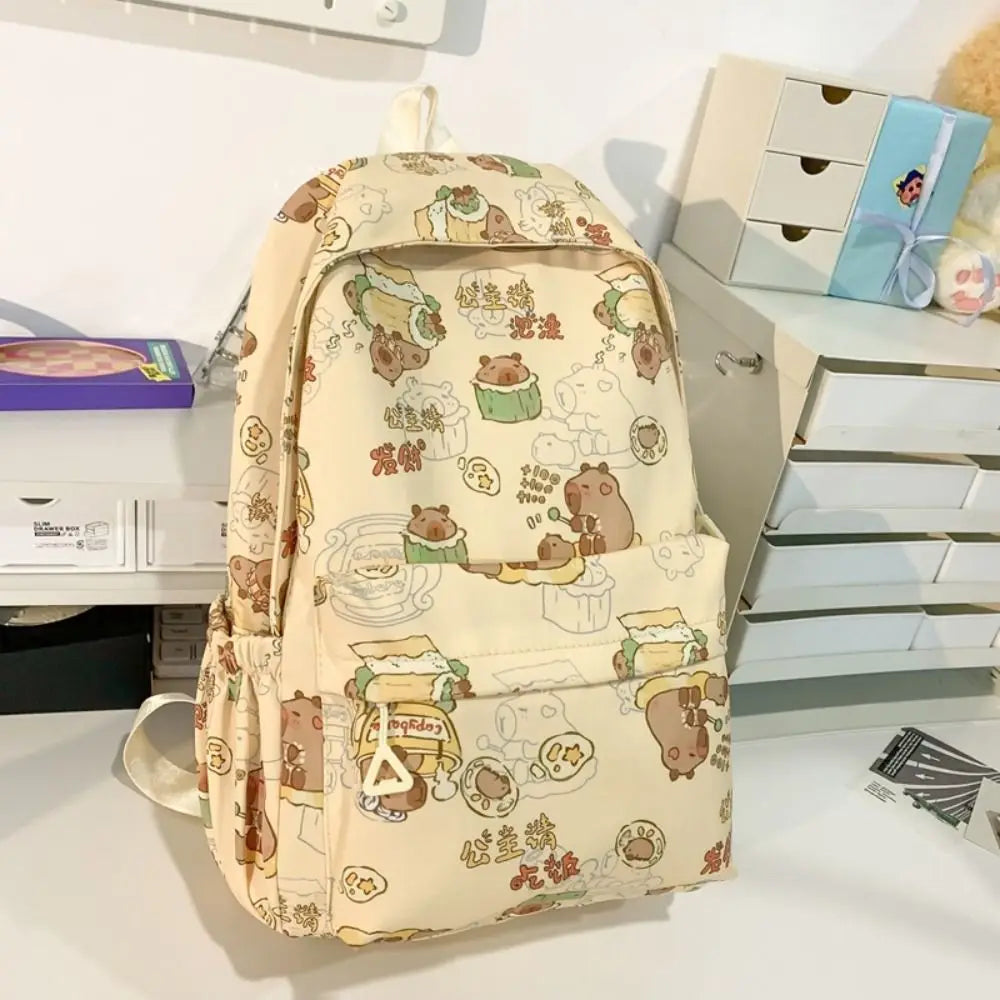 Kawaii Cartoon Capybara Backpack Funny Large Capacity Capybara School Bag Nylon Handbag Student Laptop Bag NO Pendant