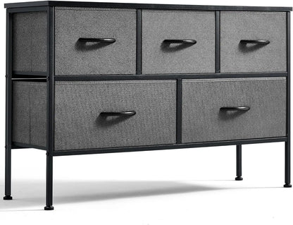 HOME Dresser for Bedroom with 5 Drawers, Fabric Long Dresser, Wide Chest of Drawers, Storage Organizer Unit for Closet,