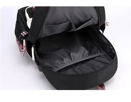 Lovely Kuromi Melody Backpacks USB Cartoon Purple Printed Boy Girls School Bag Students Bookbag Teens Women Mochila Escolar Niña