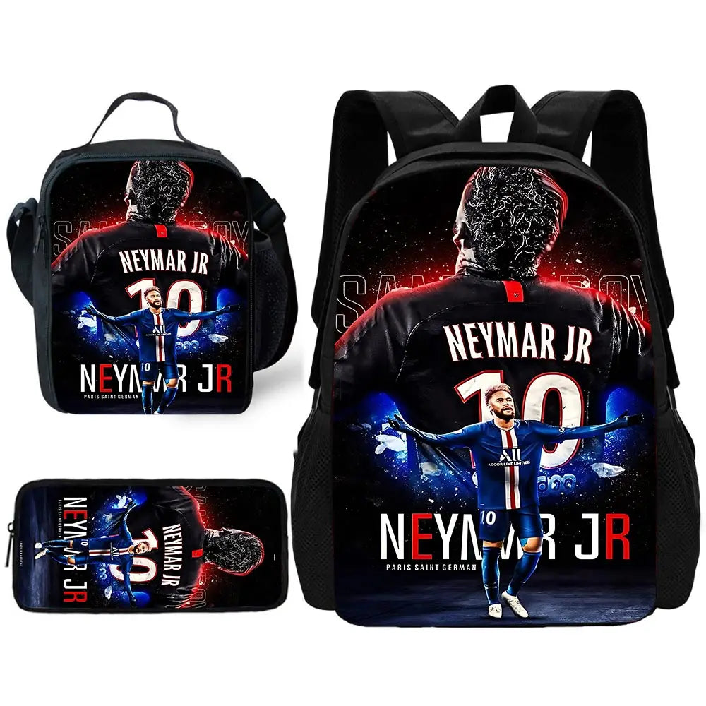 Game Football Child School Backpack with Lunch Bags ,Pencil Bags ,N-NeymarS School Bags for Boys Girls Best Gift