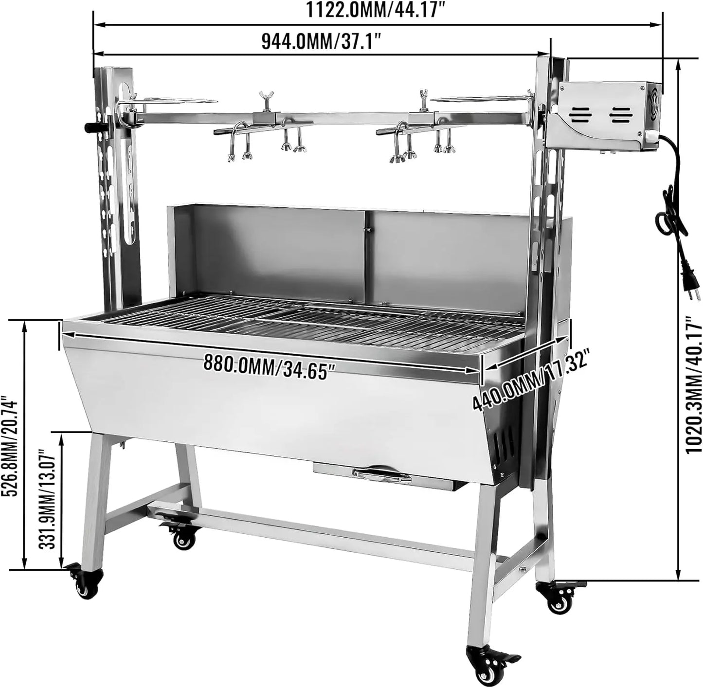 Stainless Steel Rotisserie Grill,25W Motor Small Pig Lamb Rotisserie Roaster, 37 Inch Bbq Charcoal Rotisserie Roaster Grill For